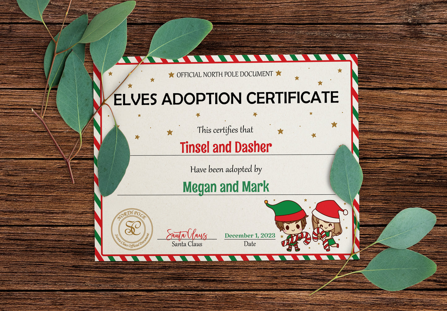 Santa's Official Elves Adoption Certificate