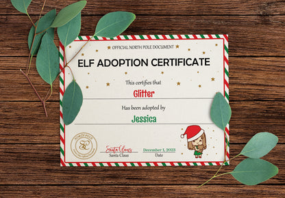 Santa's Official Elf Adoption Certificate for a girl.
