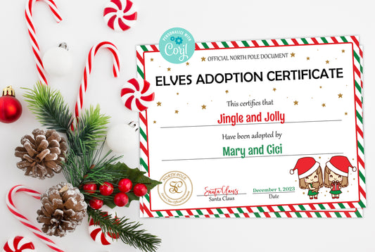 Santa's Official Elves Adoption Certificate for girls