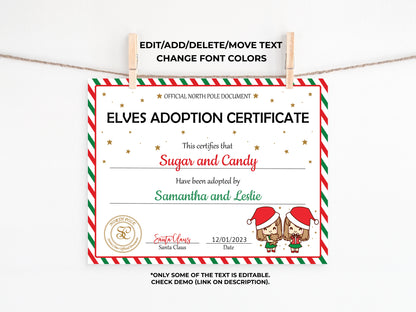 Santa's Official Elves Adoption Certificate