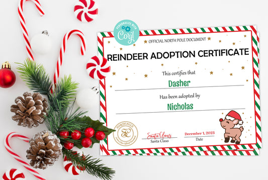 Santa's Official Reindeer Adoption Certificate