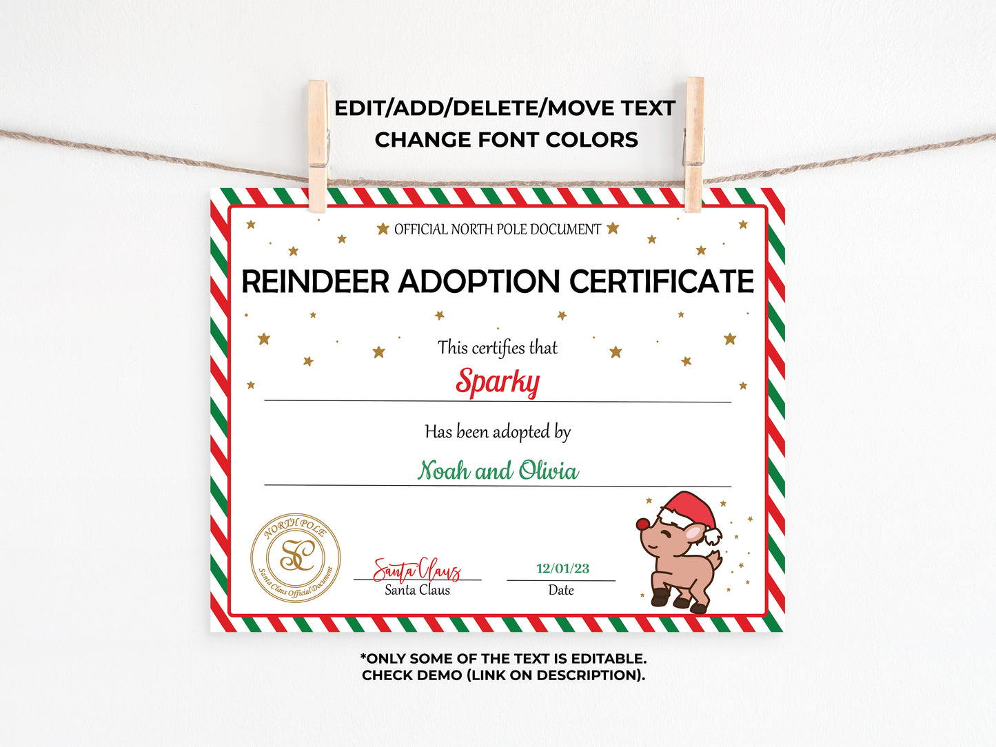 Santa's Official Reindeer Adoption Certificate