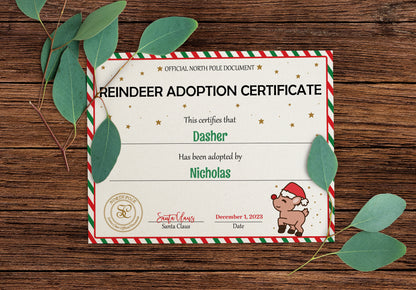 Santa's Official Reindeer Adoption Certificate