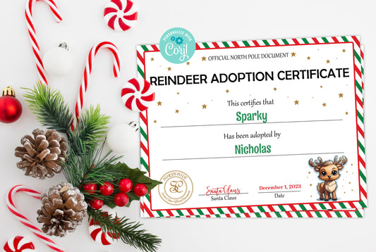 Santa's Official Reindeer Adoption Certificate