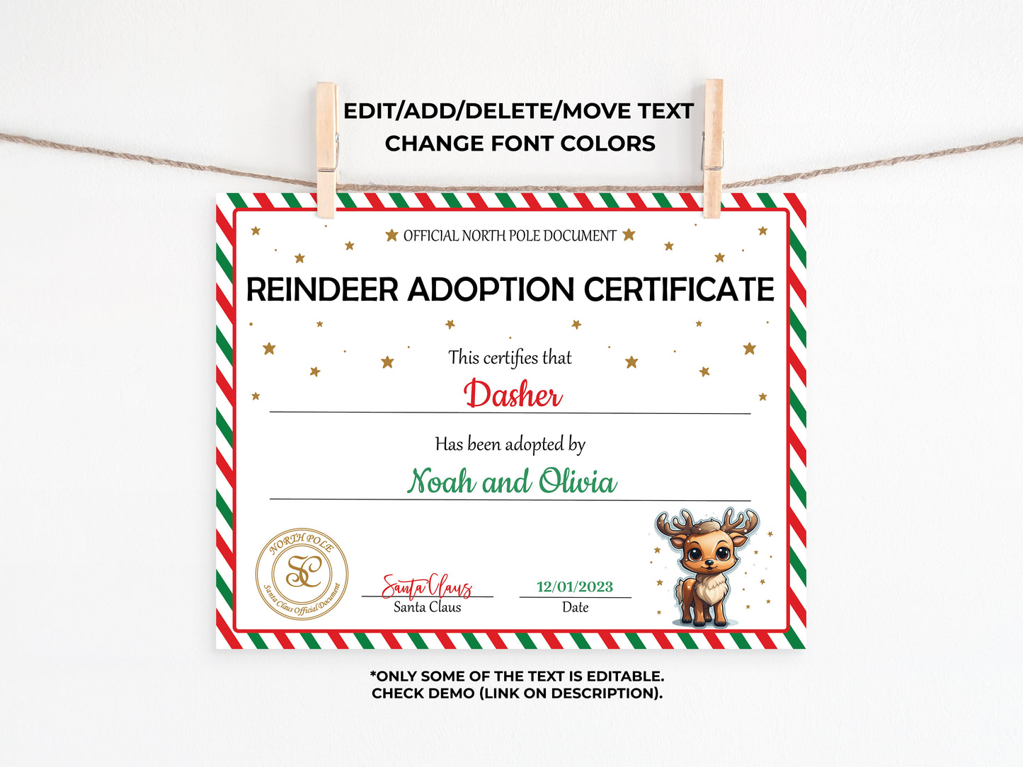 Santa's Official Reindeer Adoption Certificate