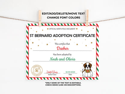 Santa's Official St Bernard Adoption Certificate