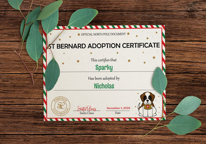 Santa's Official St Bernard Adoption Certificate