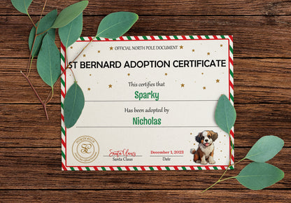 Santa's Official St Bernard Adoption Certificate