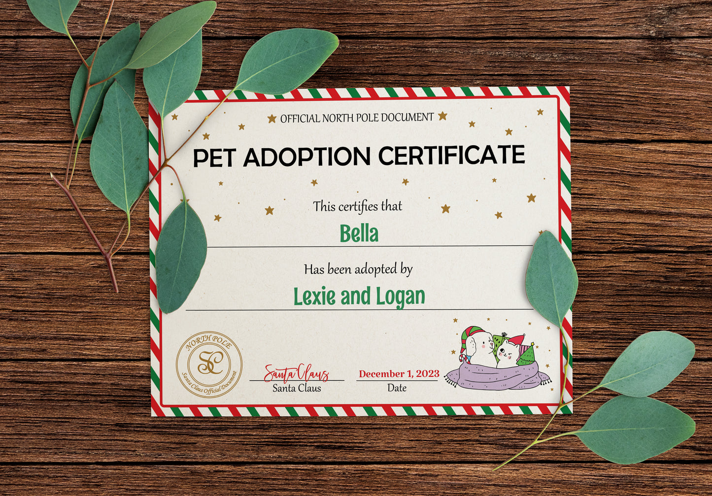 Santa's Official Pet Adoption Certificate