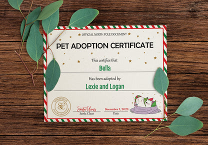 Santa's Official Pet Adoption Certificate