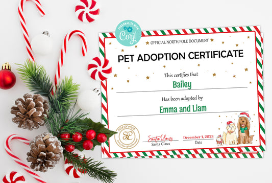 Santa's Official Pet Adoption Certificate
