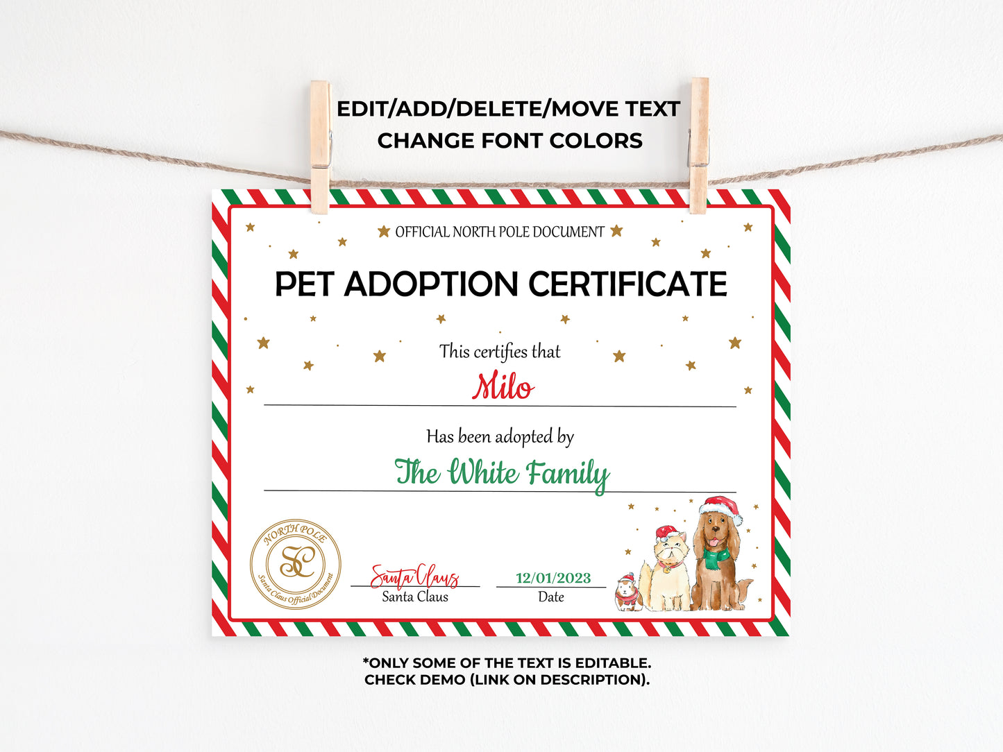 Santa's Official Pet Adoption Certificate