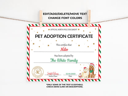 Santa's Official Pet Adoption Certificate