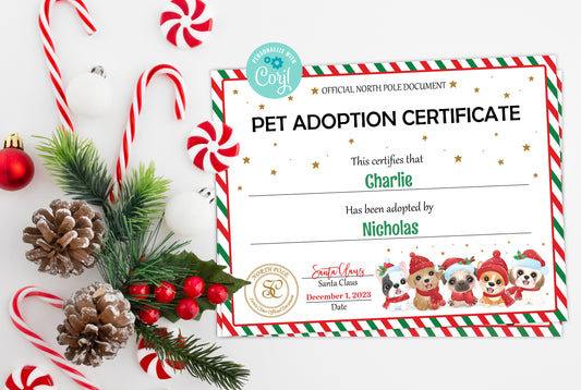 Santa's Official Pet Adoption Certificate