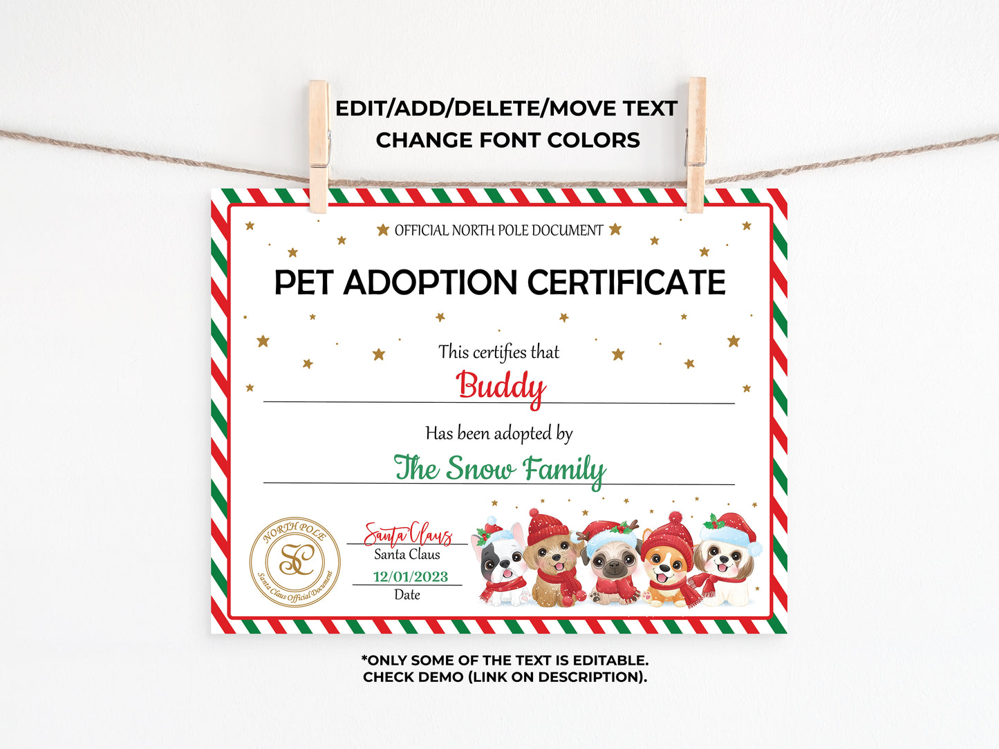 Santa's Official Pet Adoption Certificate