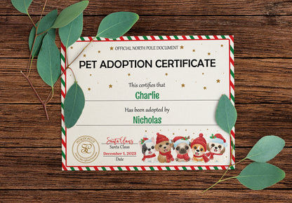 Santa's Official Pet Adoption Certificate