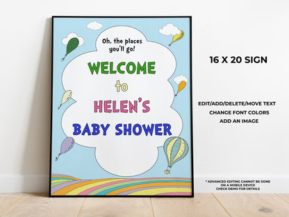 Hot Air Balloon Baby Shower Welcome Sign 16 x 20 inches