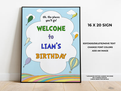 Hot Air Balloon Welcome Sign 16x20 inches
