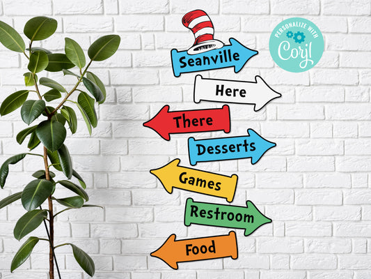 Cat Hat Editable Street Signs Directional Arrows Sign