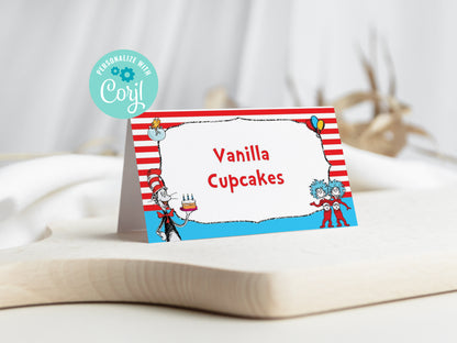 Cat Hat Food Tent Labels Placecards