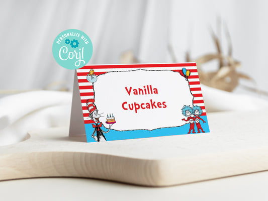 Cat Hat Food Tent Labels Placecards