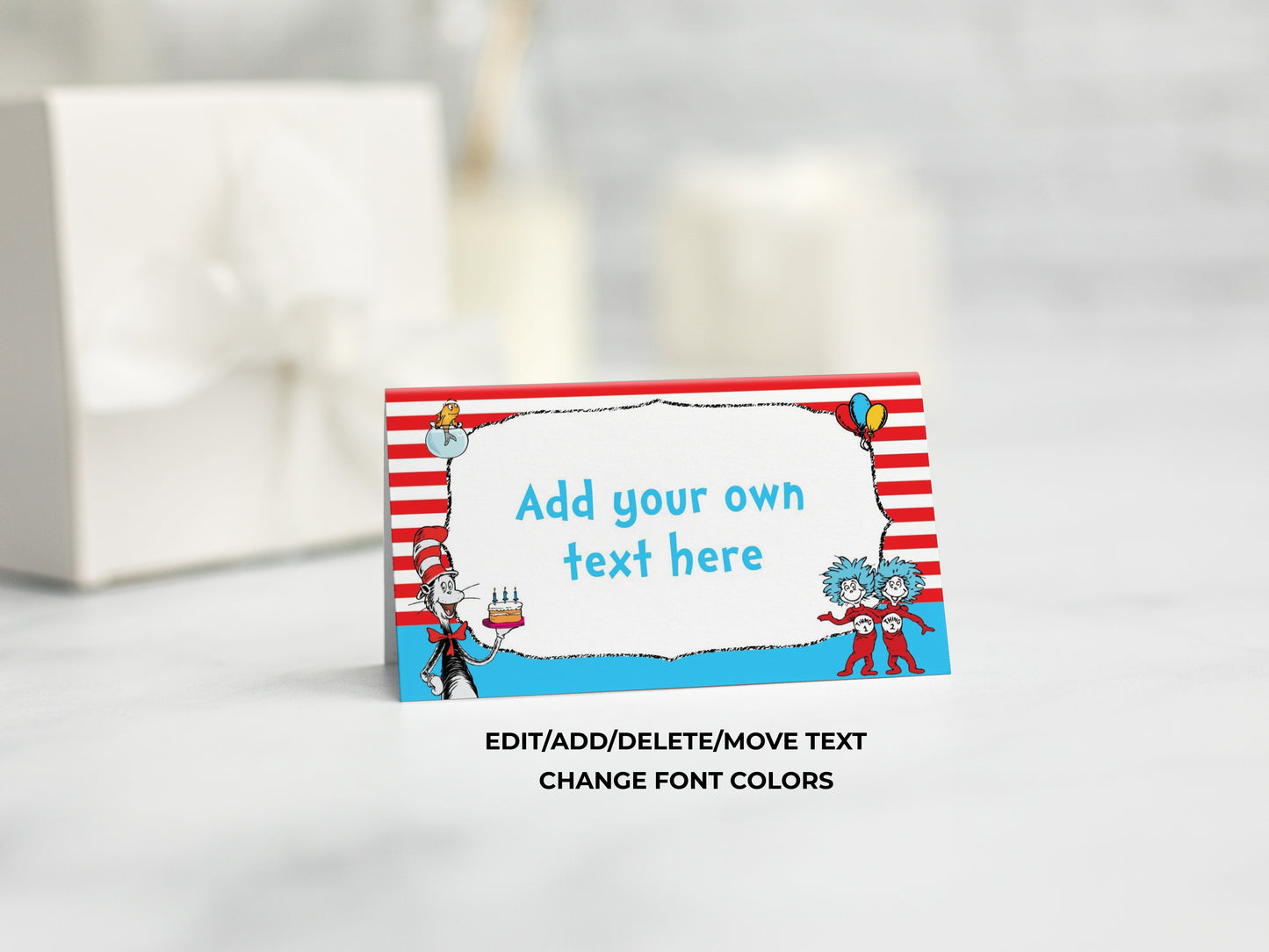 Cat Hat Food Tent Labels Placecards