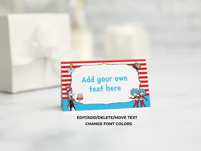 Cat Hat Food Tent Labels Placecards
