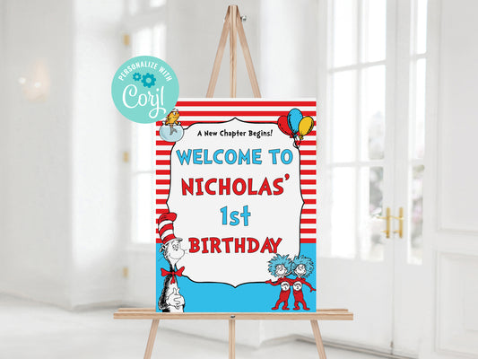 Cat Hat Party Welcome Sign 16x20 inches