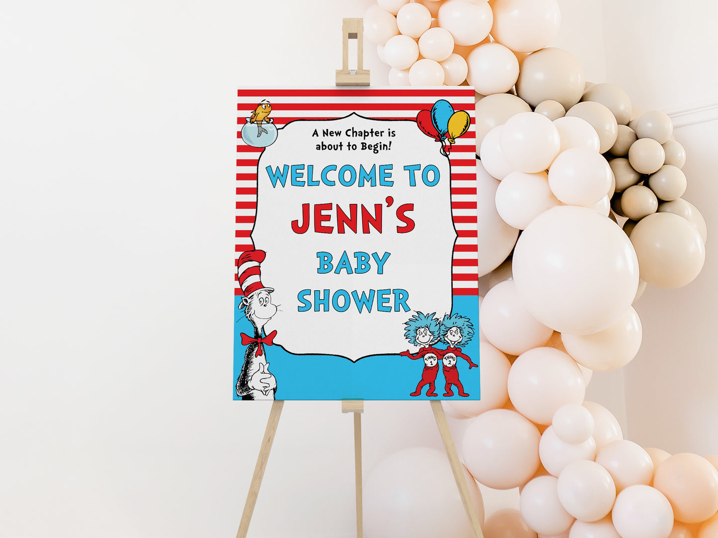 Cat Hat Party Welcome Sign 16x20 inches