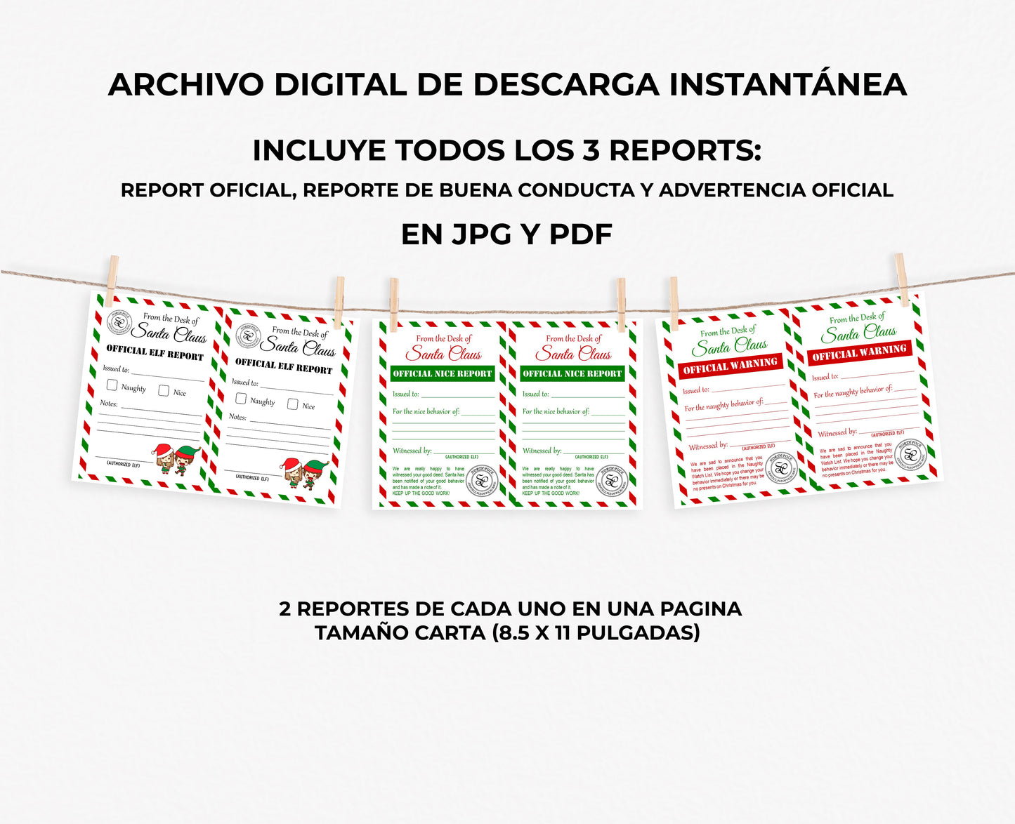 Reporte Oficial de Santa, Advertencia Oficial y Reporte de Buena Conducta. INCLUYE LOS 3 Reportes.