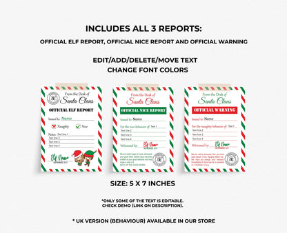 Santa's Official EDITABLE Elf Report for naughty or nice behavior. Includes ALL 3 Reports.