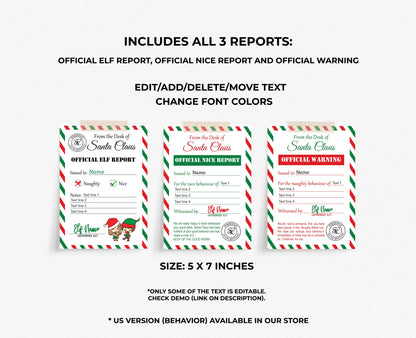 Santa's Official EDITABLE Elf Reports for naughty or nice behaviour. Includes ALL 3 Reports.