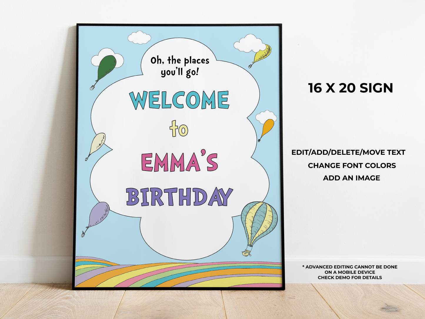 Hot Air Balloon Welcome Sign 16x20 inches