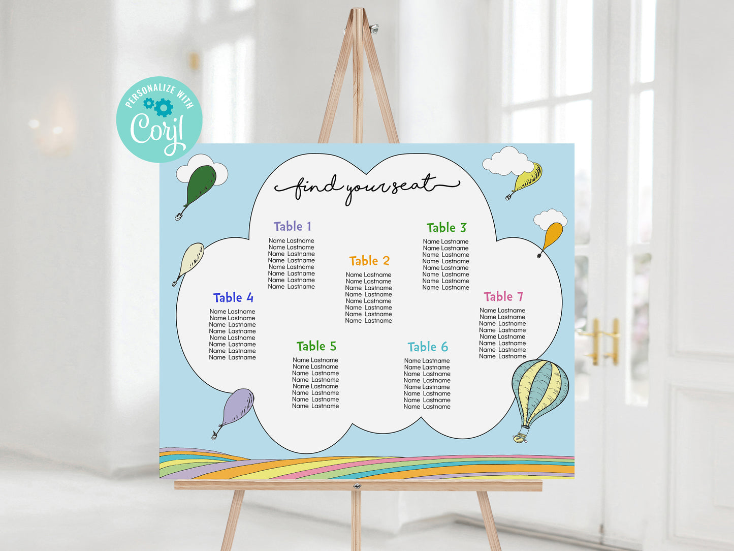 Hot Air Balloon Seating Chart 20 x 16 inches
