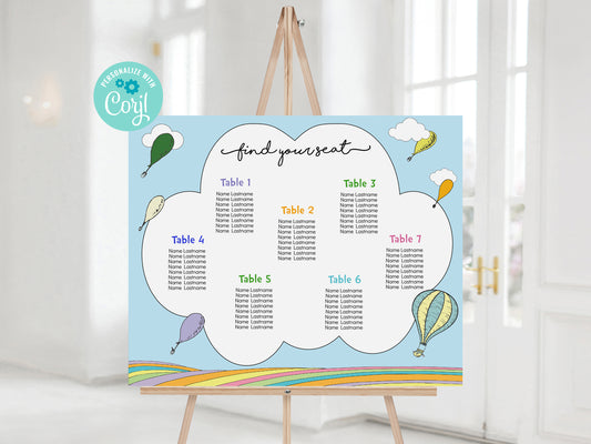 Hot Air Balloon Seating Chart 20 x 16 inches