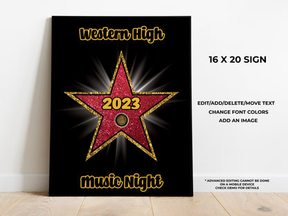 Hollywood  Music Star Welcome Sign Poster 16x20 inches