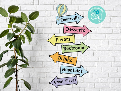Hot Air Balloon Editable Street Signs Directional Arrows Sign