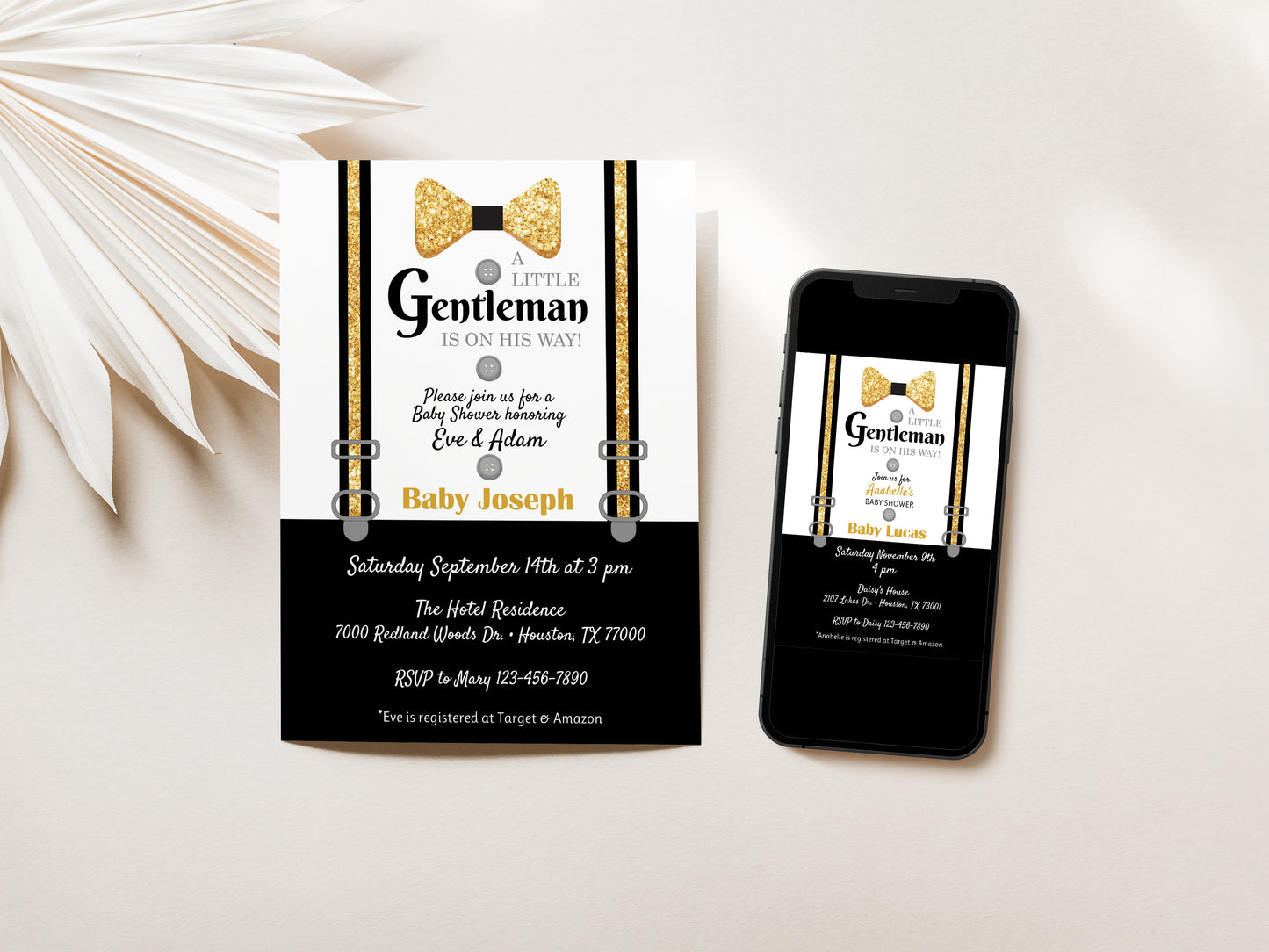 Little Gentleman Baby Shower Invitation - Bowtie Baby Shower - Tuxedo Baby Shower