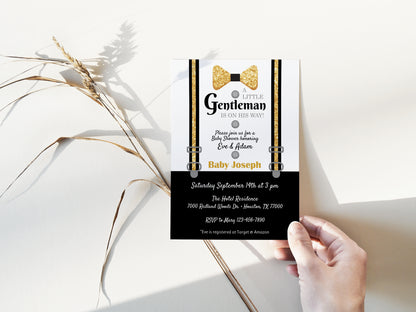 Little Gentleman Baby Shower Invitation - Bowtie Baby Shower - Tuxedo Baby Shower
