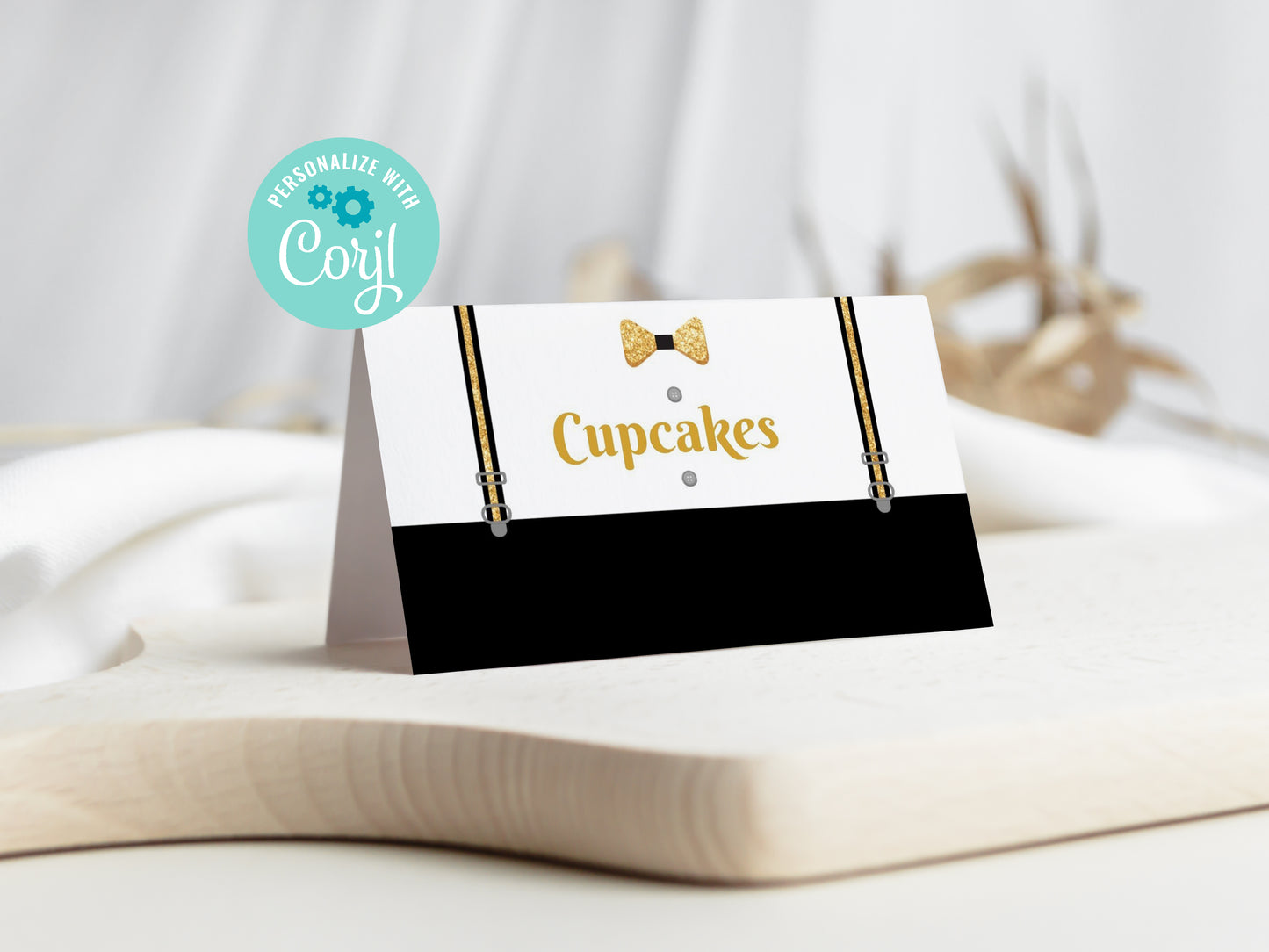 Little Gentleman Baby Shower Food Tent Labels - Little Gentleman Tuxedo Bowtie Baby Shower Place cards 3.5 x 2 inches when folded in half