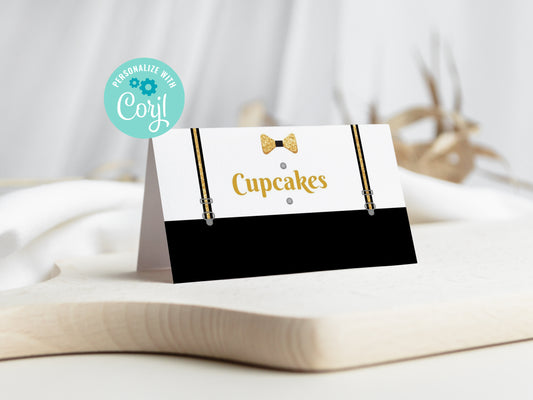 Little Gentleman Baby Shower Food Tent Labels - Little Gentleman Tuxedo Bowtie Baby Shower Place cards 3.5 x 2 inches when folded in half