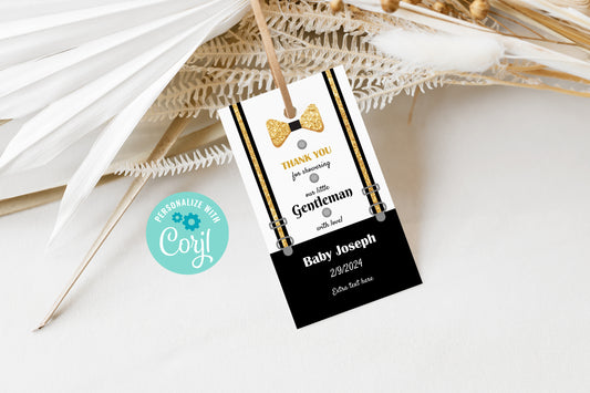 Little Gentleman Baby Shower Thank you Tags - Little Gentleman thank you cards - Bowtie Baby Shower Thank You - Tuxedo Baby Shower thank you
