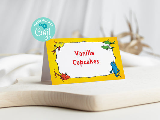 One Fish Two Fish Food Tent Labels - One Fish Two Fish Place cards 3.5 x 2 inches when folded in half