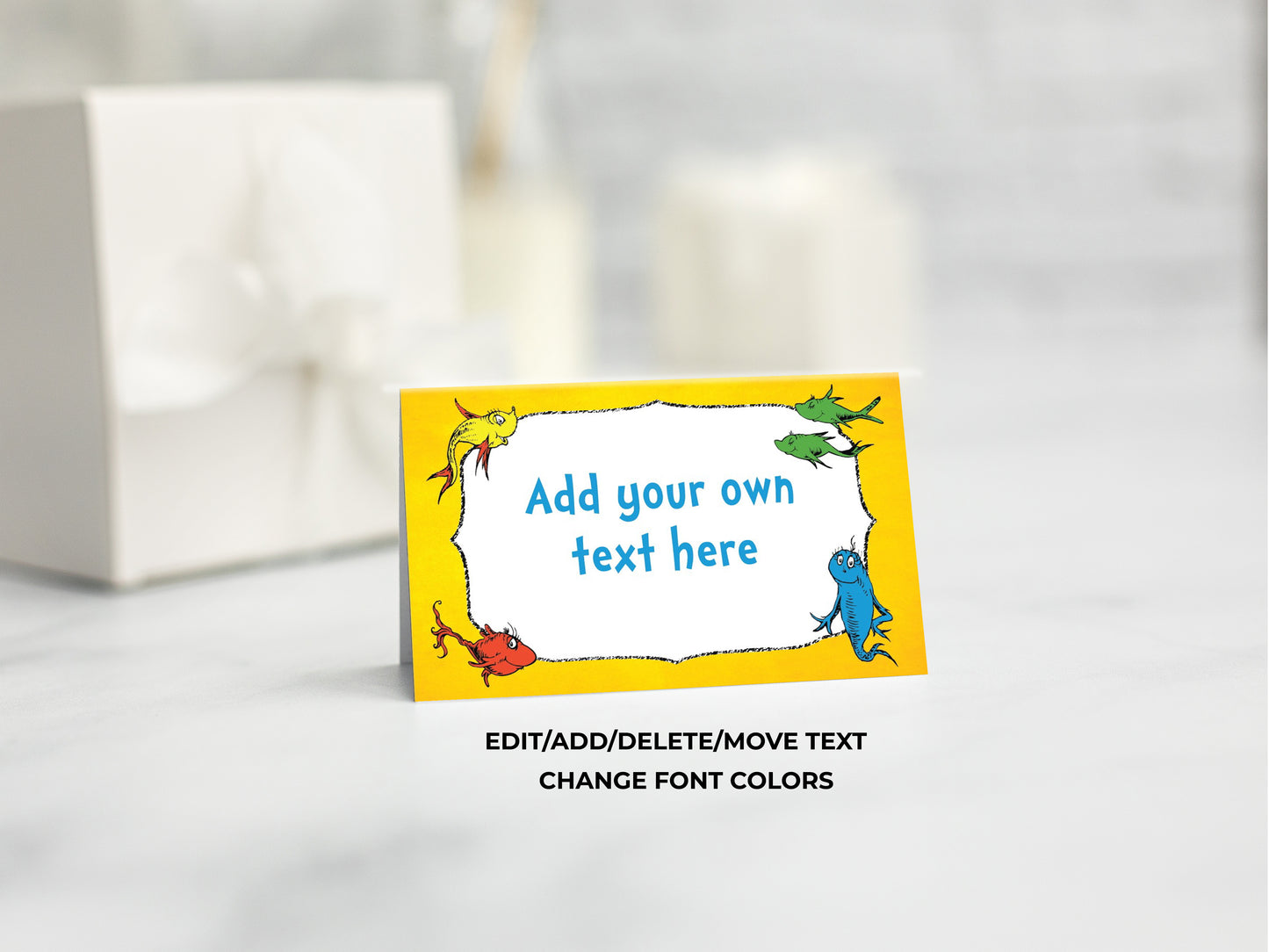 One Fish Two Fish Food Tent Labels - One Fish Two Fish Place cards 3.5 x 2 inches when folded in half