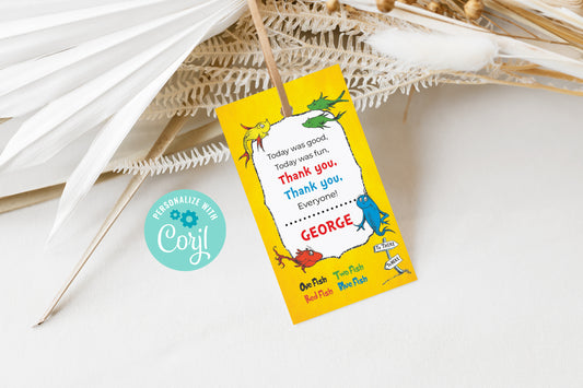 One Fish Two Fish Thank you Tags - One Fish Two Fish thank you cards - Instant download favor gift cards