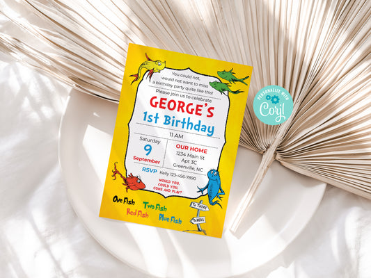 One Fish Two Fish Birthday Party Invitation Editable Instant Digital Download