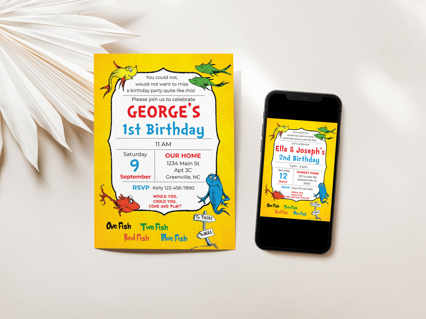 One Fish Two Fish Birthday Party Invitation Editable Instant Digital Download