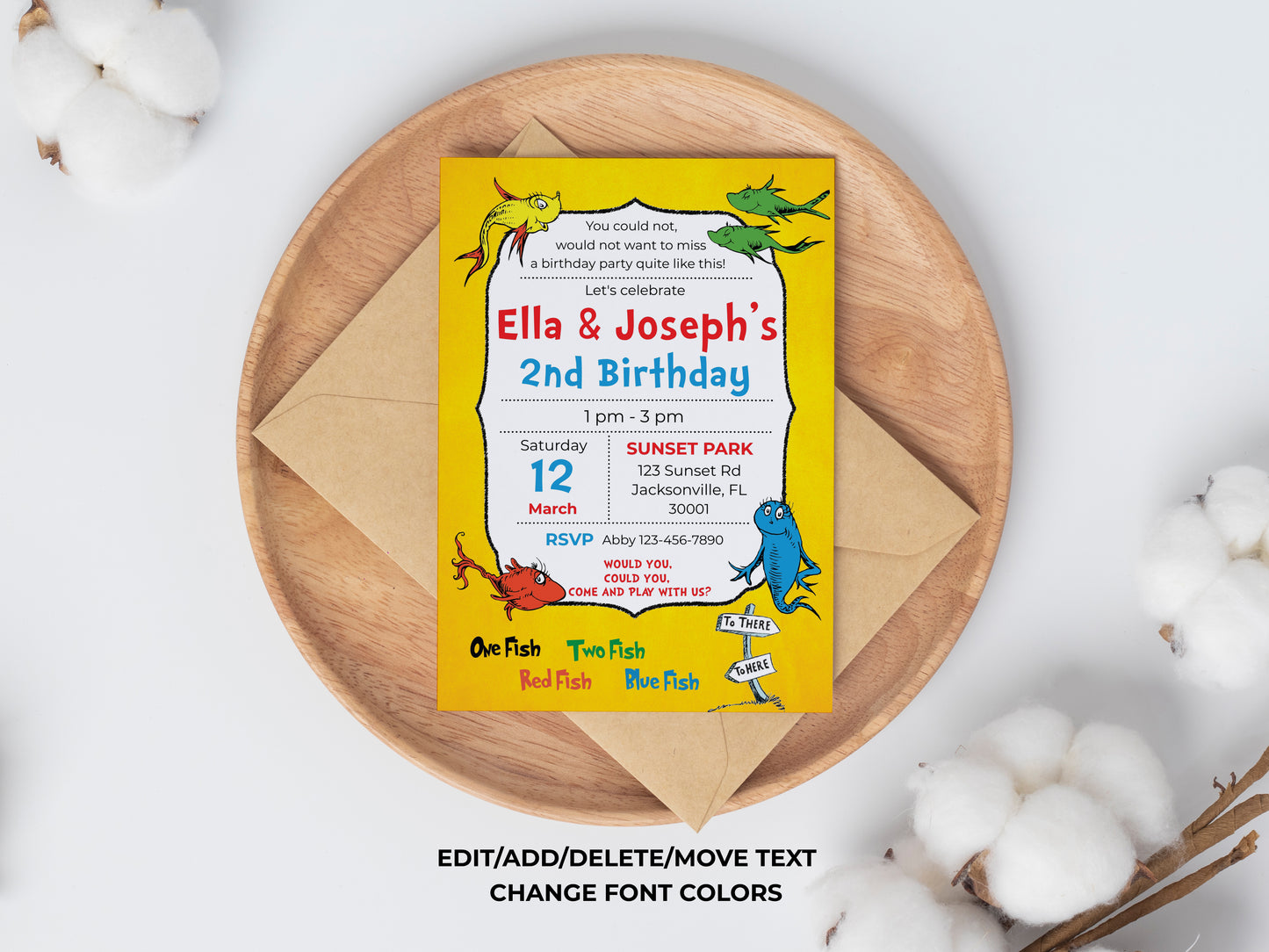 One Fish Two Fish Birthday Party Invitation Editable Instant Digital Download