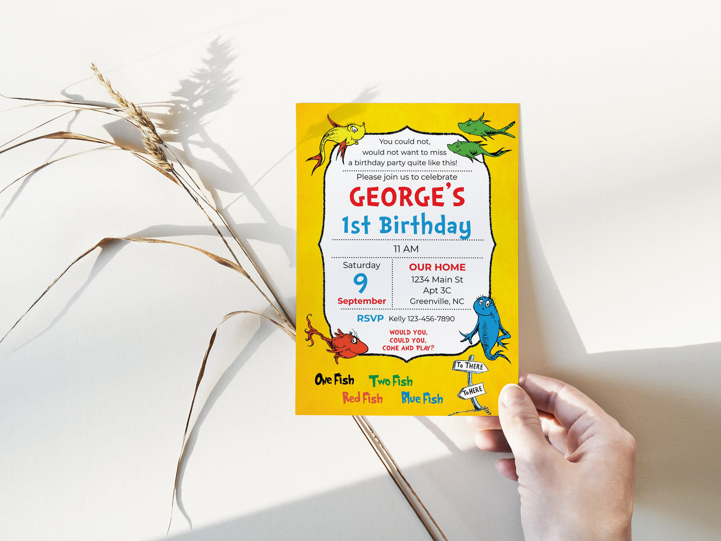 One Fish Two Fish Birthday Party Invitation Editable Instant Digital Download