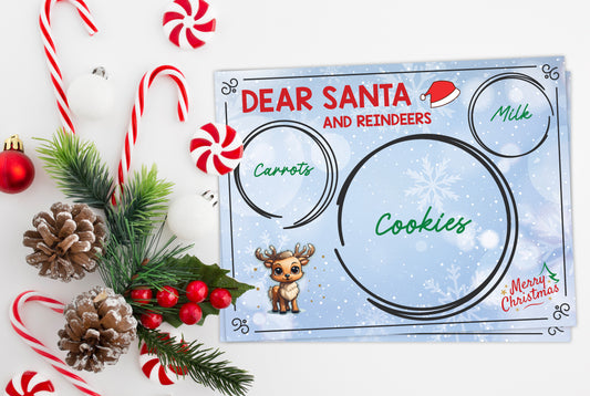 Santa's Cookies and Milk Placemat. Dear Santa Mat, Printable Christmas Eve Mat for Santa and Reindeers